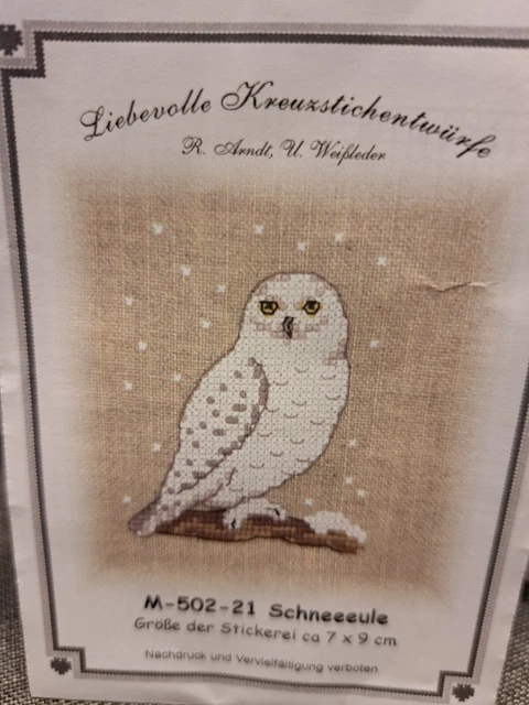 Stickvorlage Kreuzstich Stickbild point de croix Patchwork Schnee Eule LKE