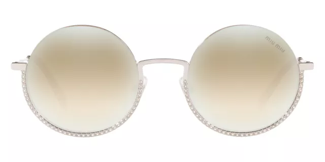 Miu Miu MU 69US Sunglasses Women Silver Round 52mm New & Authentic
