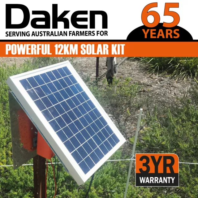 12km Solar Power Electric Fence Energiser Energizer 1.2J DAKEN 3YR Warranty