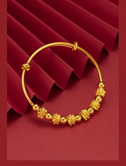 Adjustable beaded flowers  22K 23K 24K THAI BAHT YELLOW GOLD GP Bracelet NEW