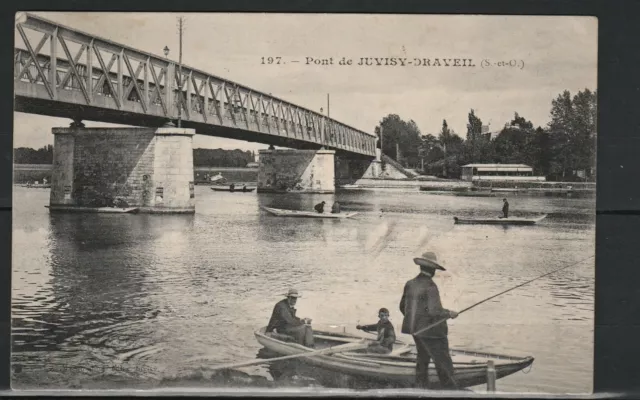 CPA 91 Pont de JUVISY Pécheurs animée Etat superbe 1904