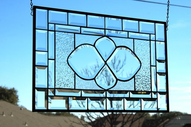 Clear Beveled Stained Glass Panel, Window HMD-US-≈20 1/2" x  14 1/2"