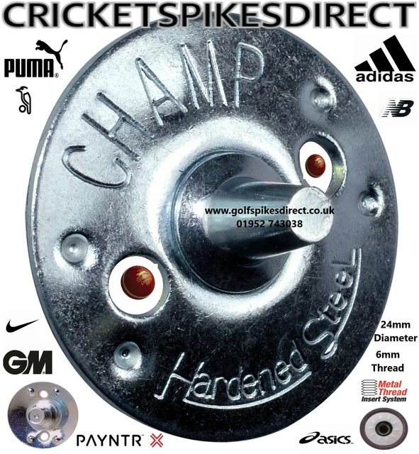 CHAMP HARDENED STEEL Cricket Spikes 22 Metal 6mm Thread 24mm Diameter Base Key 14.95 PicClick UK