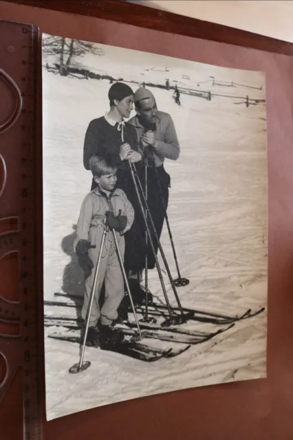 tolles altes großes Foto - Familie beim Skifahren - 30er Jahre ?