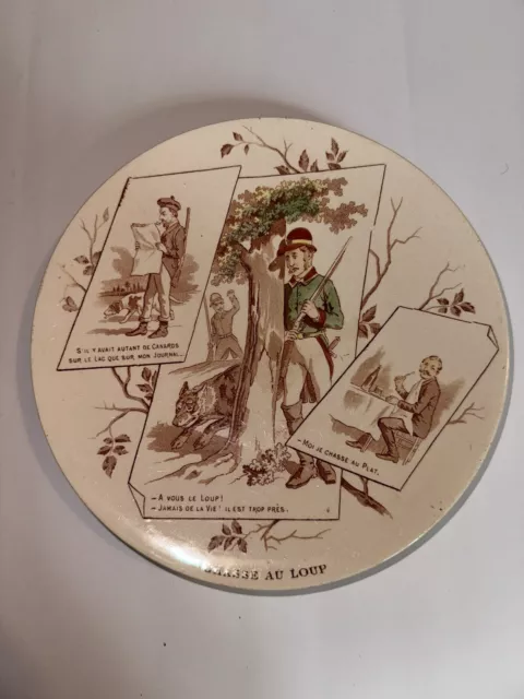 Ancienne Assiette Parlante Sarreguemines Chasse Au Loup Chasseurs