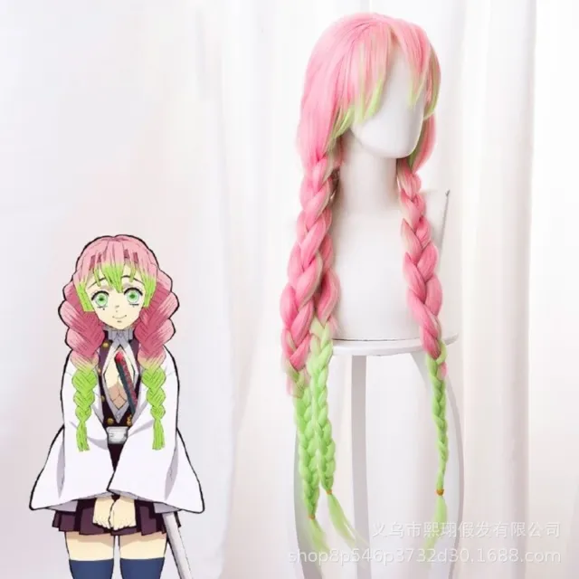 Anime Demon Slayer Kanroji Mitsuri Wig Cosplay Prop Weaving Hair Braid Costume
