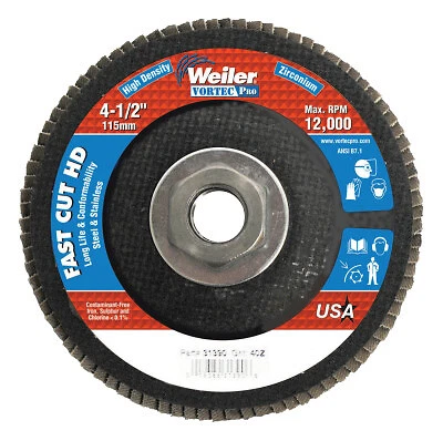 4-1/2" Vortec Pro High Density Abrasive Flap Disc, Flat Weiler WEILER 31390
