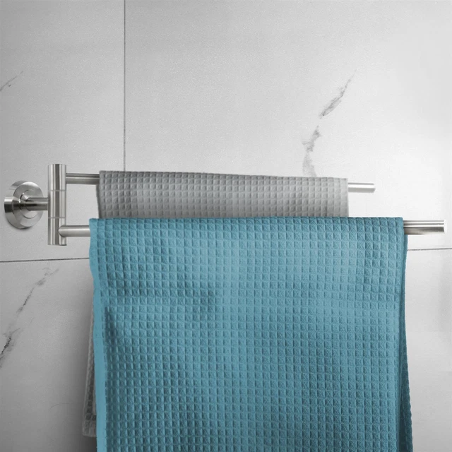 Toalla Riel Doble Giratorio Montado en Pared Caña Balanceante Acero Inoxidable Baño Cocina