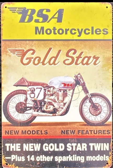 BSA Gold Stern Metall Garage Schild Wandschild Vintage Mangel A4
