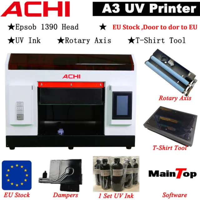ACHI A3 UV Printer Epson 1390 Nozzle For Flat / Cylindrical 3D Embossed EU Ship