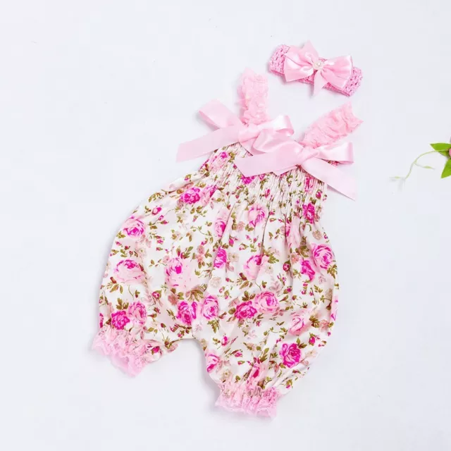 Newborn Infant Baby Girl Floral Romper Bodysuit Jumpsuit Headband Outfit Clothes 3