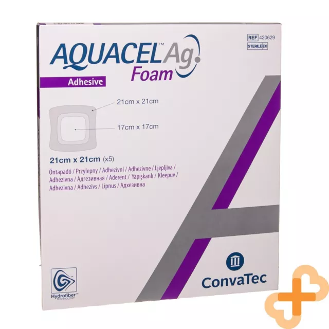 ConvaTec Aquacel Ag Adhésif Silicone Anti-microbien Habillement 21 x 21cm 5 Pcs