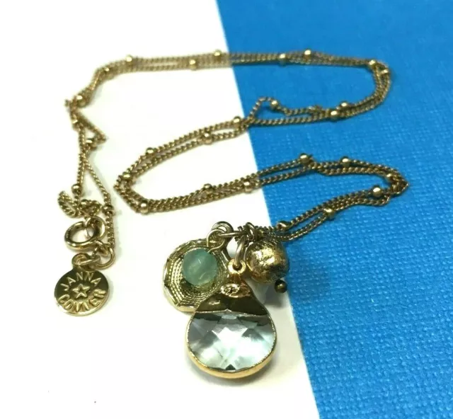 New JANNA CONNER 14k GF Aquamarine Blue & Green Seashell Charm NECKLACE AA45E