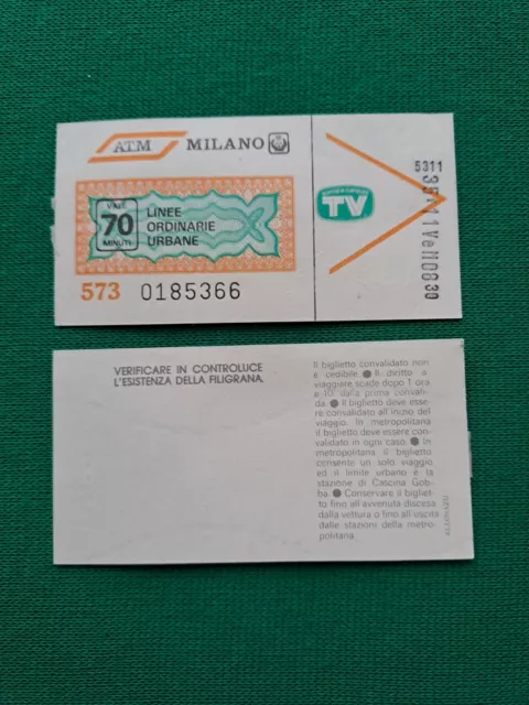 Biglietto ATM Milano, urbano 70 min. (Rif. S02) logo TV Sorrisi e Canzoni verde