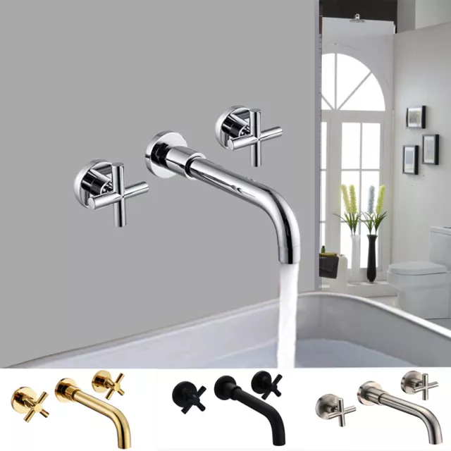 Wall Mounted 2 Cross Handles Bathroom Faucet Tub Shower Basin Sink Mixer Taps