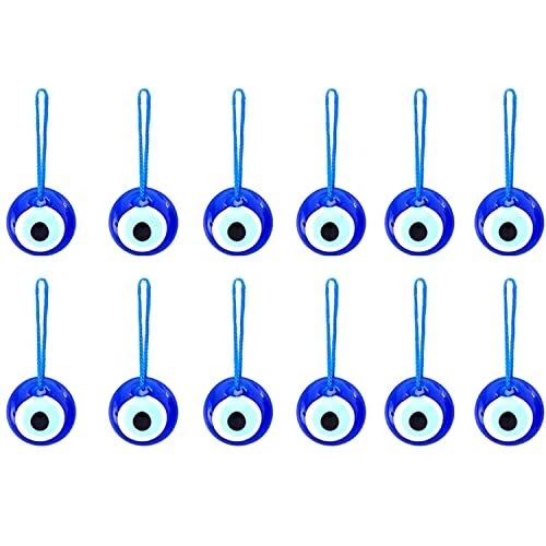 Turkish Glass Blue Evil Eye Beads - 12 pcs 1.6" (4.2cm) Bulk Pack - Evil Eye Or