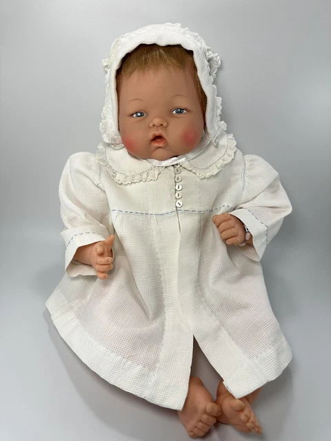 Vintage 40’s Baby Coat & Hat 3 mo White Blue Embroidery Lace Fits 20” Doll