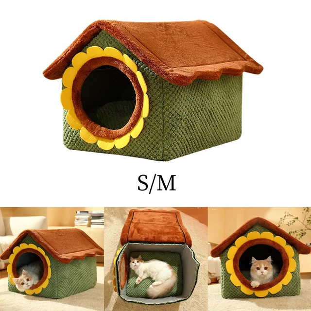 Lits en peluche pour chat Lit pour chien Chenil Semi-fermé Antidérapant