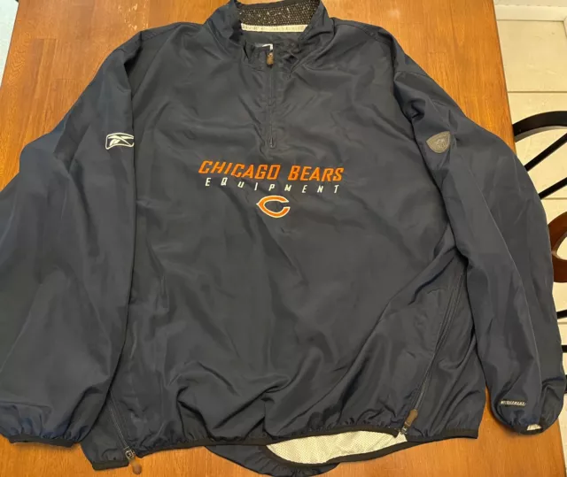 Chicago Bears Equipment Windbreaker Mens XL NFL Reebok 1/4 Zip Pullover raincoat