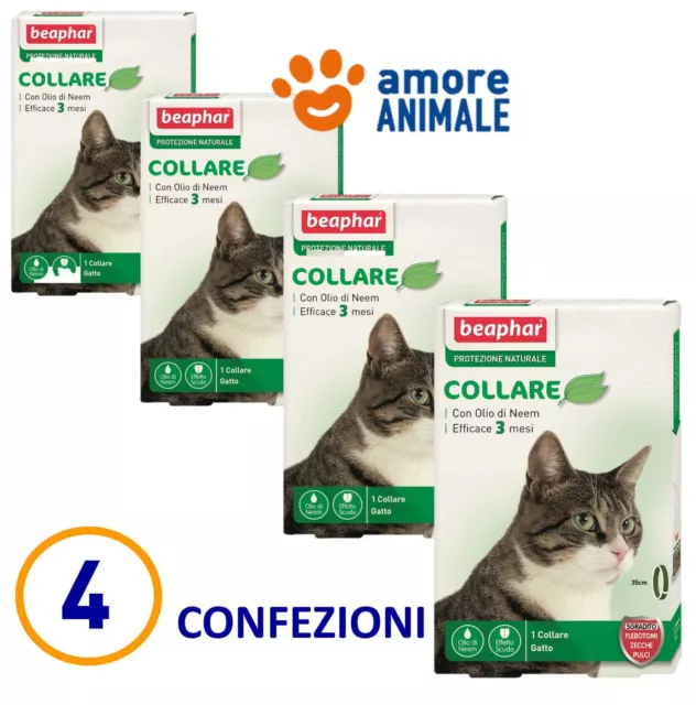 4 CONFEZIONI Beaphar Collare 35 cm Protezione Naturale Antiparassitario x gatto