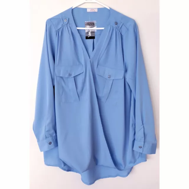 Women's Blue Long Sleeve Blouse by Urban 14 L BNWT Wrap Drape Light Top NEW