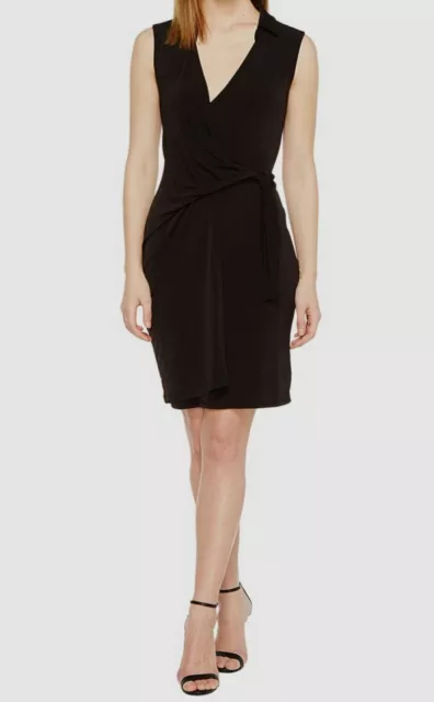 $59 Christin Michaels Women's Black Gracy Sleeveless Wrap Dress Size S