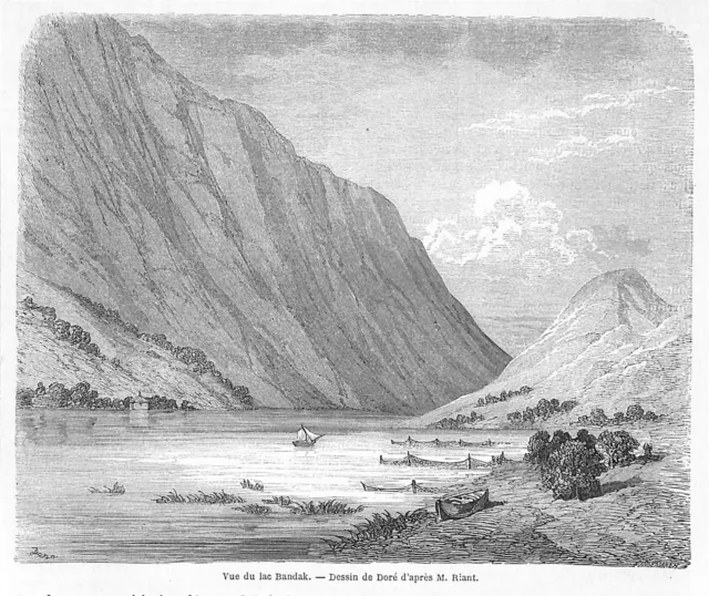 Norvege Norge Environs De Bergen Vue Du Lac Bandak Gravure Engraving 1860