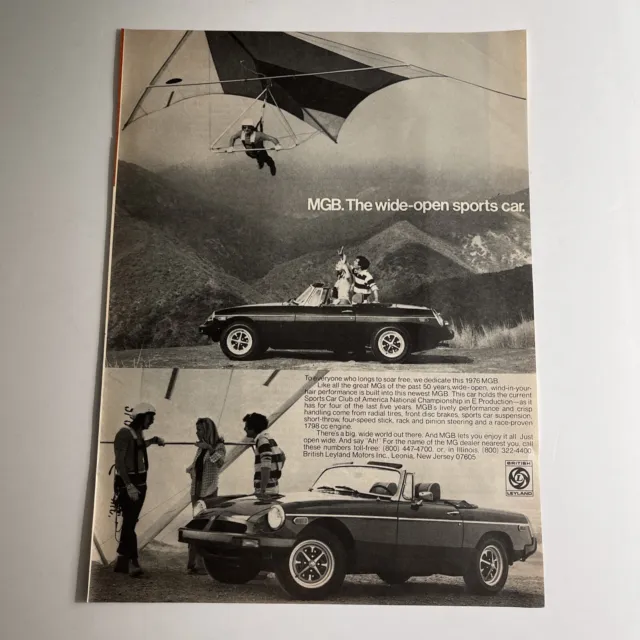 Vintage 1976 MGB Convertible Sports Car Print Ad Wide Open Sports Car