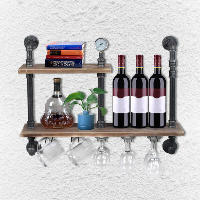RUSTIC METAL FLOATING Bar Shelves Wall Mounted Industrial Shelf Wine