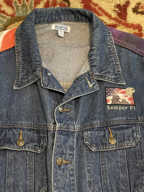 Bradford Exchange Denim Jacket XXL 2XL USMC Marines Iwo Jima Flag Semper FI WW2