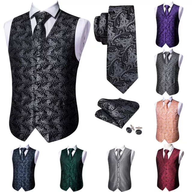 Gilet da uomo gilet di seta Barry Wang set cravatta gilet paisley floreale