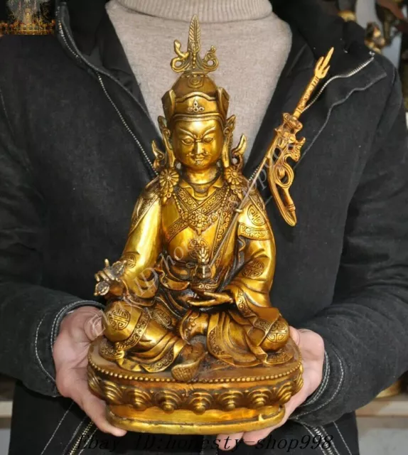 12" Old Tibetan Buddhism Bronze gilt Guru Padmasambhava Rinpoche Buddha statues