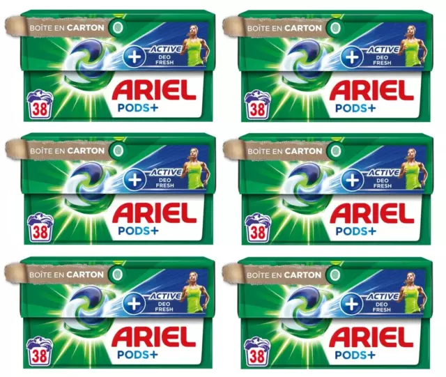 Lot 114 Pods ARIEL "Active Deo Fresh" Lessive Pack Capsules Lavages Anti-odeur