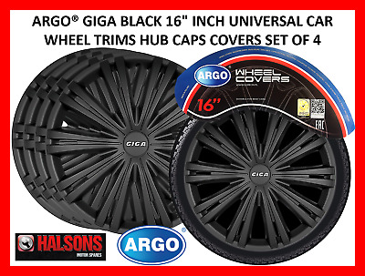 Argo® Giga Black 16" Inch Universal Car Wheel Trims Hub Caps Covers Set Of 4