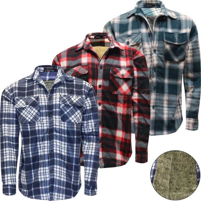 Mens Faux Fur Lined Fleece Thick Heavy Lumberjack Jacket Warm Thermal Work Shirt