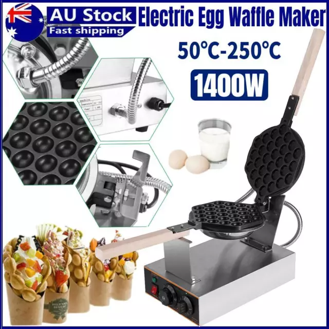 Commercial Electric Egg Puff Bubble Cake Oven Waffle Pan Maker Machine Non Stick