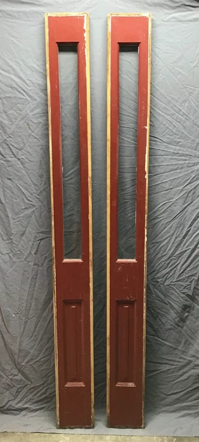 Antique Pair 8x84 Wood Single Pane Glass Entryway Sidelights Old Red 643-23B
