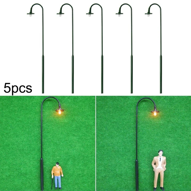 Lot De 5 Lampadaires LED Pour Réseau Ferroviaire échelle 0 – Résistances Série Incluses Pour 12-16V – Métal