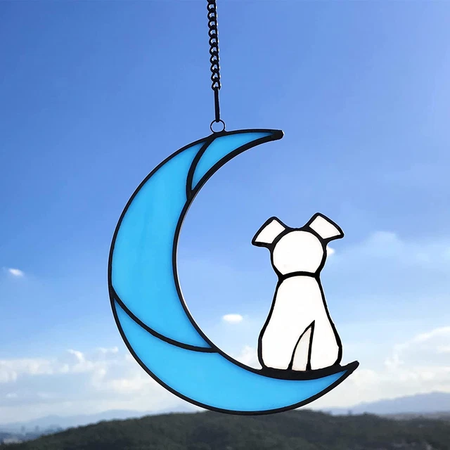 Lcensp Stained Glass Pet Dog Memorial Gifts for Dog Lovers, a White Dog Decor on