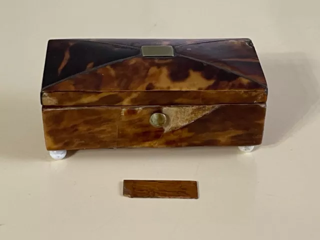 Antique Footed Faux Tortoise Shell Miniature Wooden Trinket Box Need Little Tlc
