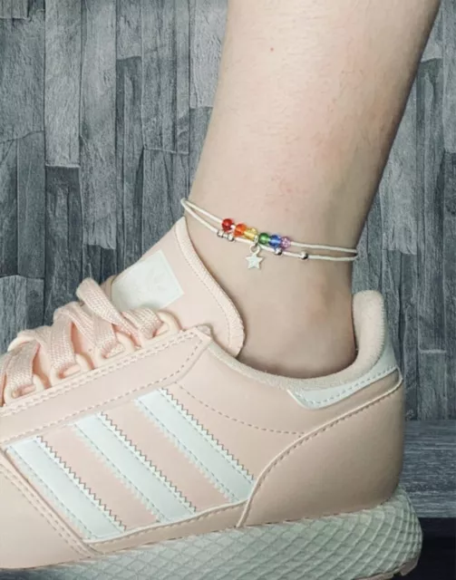 Pride Bracelet Anklet LGBTQ Bead Adjustable Charm Cotton Boho Cord Jewellery