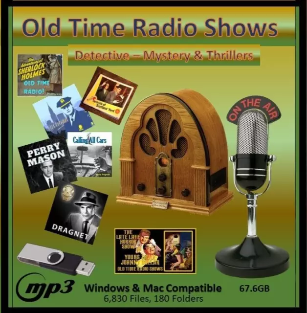 MASSIVE COLLECTION OF OLD TIME RADIO DETECTIVES SHOWS  67.6 GB OF MP3's ON USB