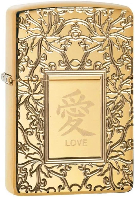 Accendino Antivento Zippo 49022 Chinese Love Armor Uomo Metal Oro