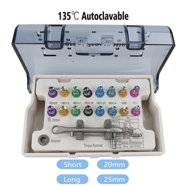 Kit Universel D'implantologie Dentaire - 9 Tournevis, Clé à Couple Autoclavable 132°C, Pour Dentistes