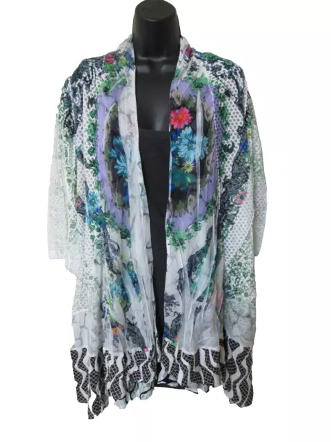 Kamana Cardigan Kimono Womens XL 3/4 Sleeve Semi Sheer Floral Boho