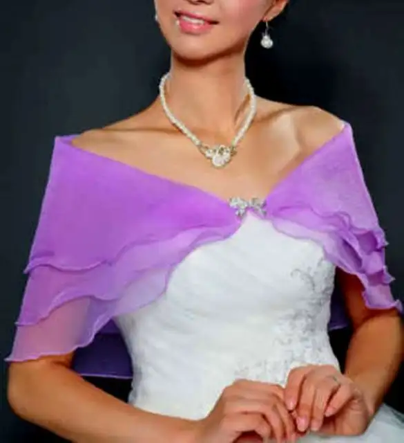 Wedding Prom Dress Organza Shrug Coat Shawl Wrap Jacket Cape Bolero Stole Purple