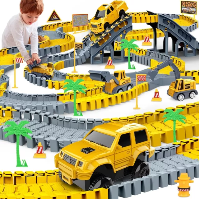 Kids Toys 253 PCS Construction Toys Race Tracks 5 PC Truck Car Flexible Play Set