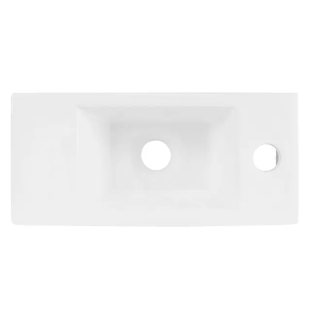 Lavabo cuadrado de cerámica con orifico a la derecha desagüe blanco 40x18,5x10cm 3
