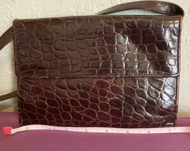 TUSK Leather  Shoulder/Clutch  Wallet bag, Organizer Bag Croc Embossed Brown