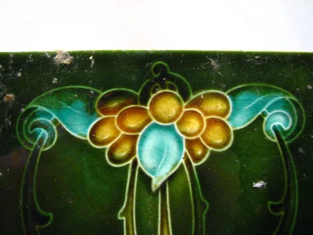 Early Majolica Glazed Ceramic Tile Art Nouveau Ornate Grapes Leaves Garden G 2